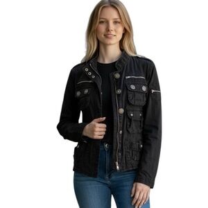 Cropped Moto Cargo Jacket, Black 9 Pockets Utility, Gothic Lolita,…Size …6